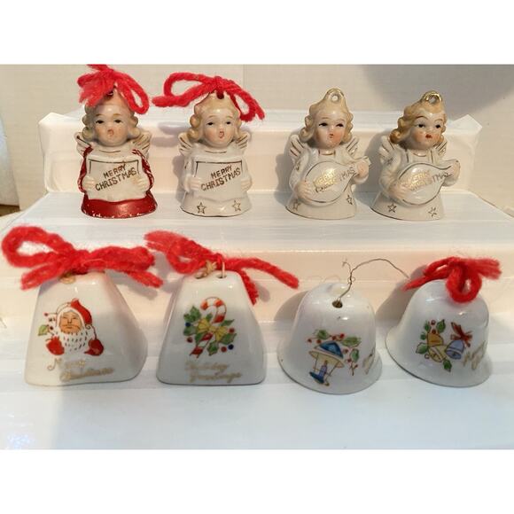 Vtg Set Of 8 Christmas Bells And Angel Bells Hanging Ornaments Japan Miniature - Picture 10 of 10